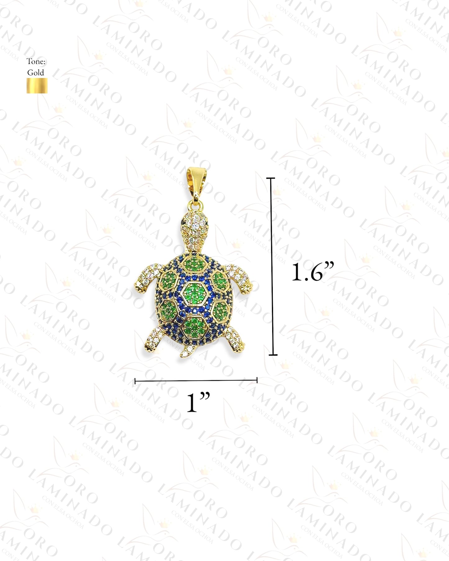 Gold Filled High Quality Blue and Green Turtle Pendant Y433