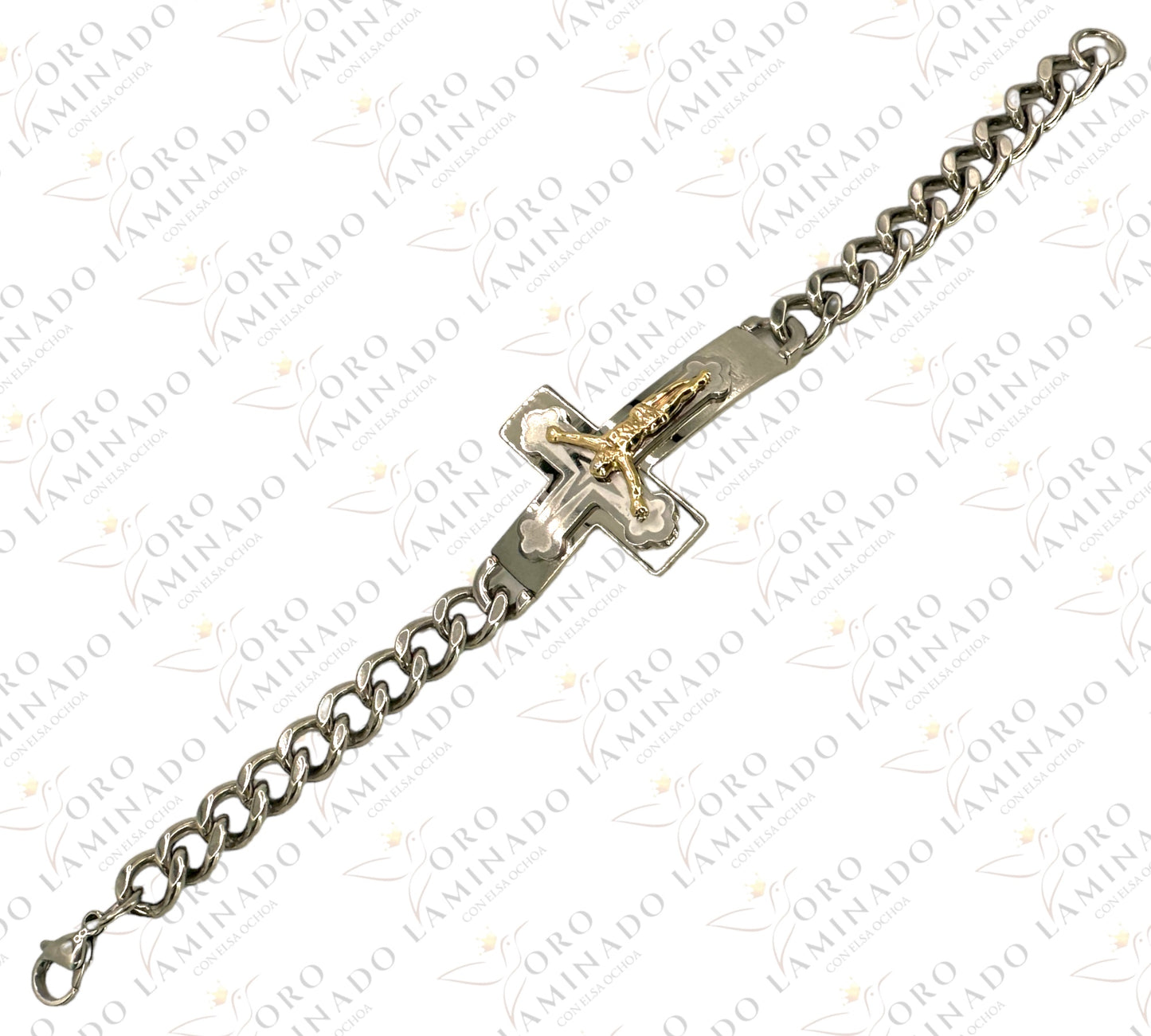 Silver bracelet with cross and gold christ C17
