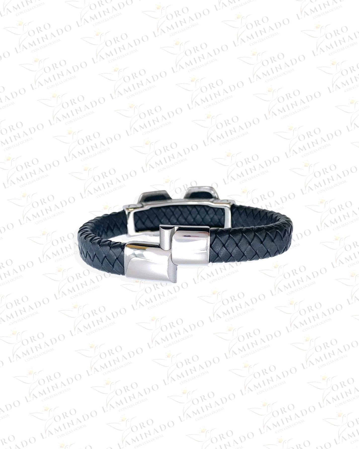 Stainless Steel/Leather Silver Skull Men's Bracelet B260