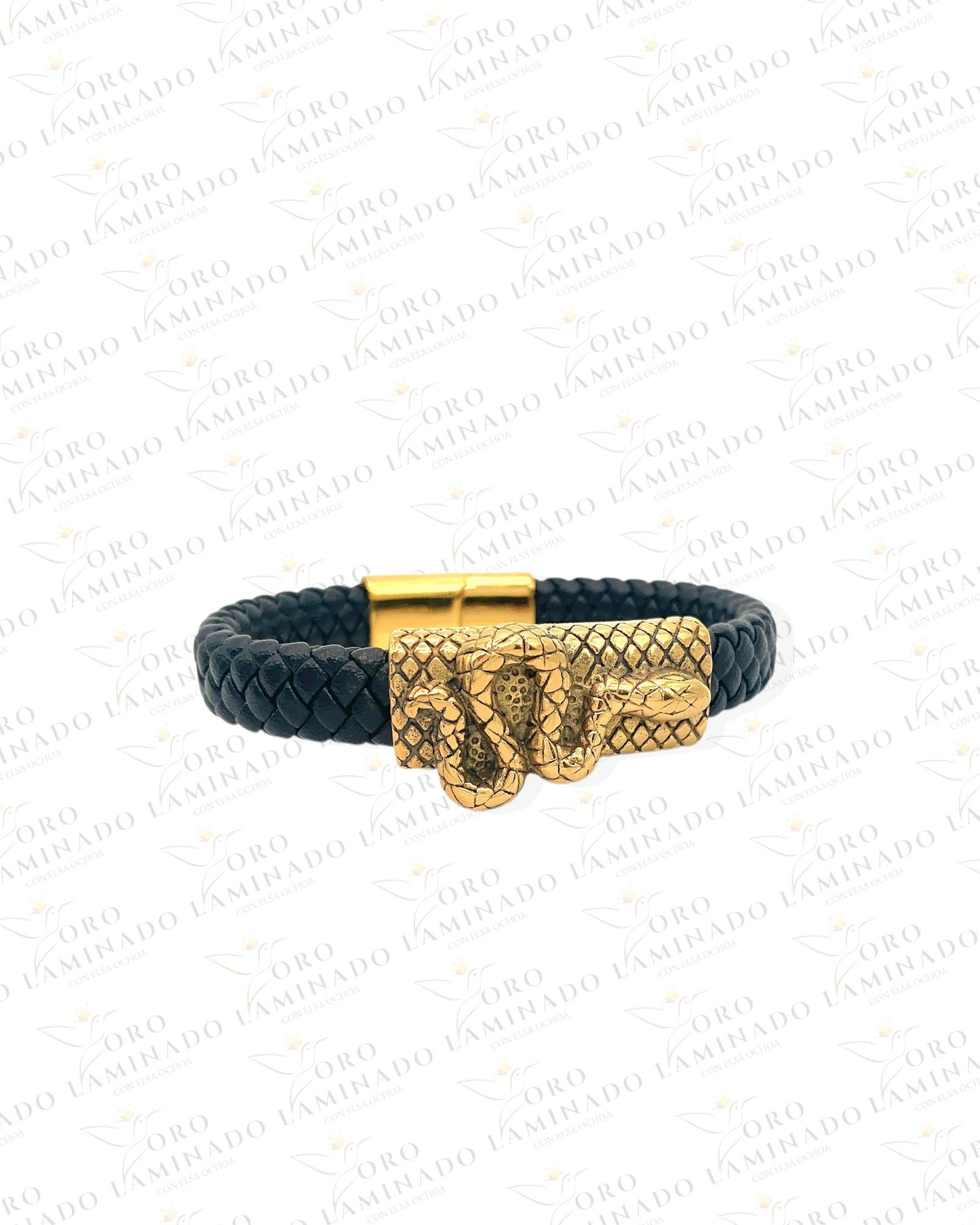 Stainless Steel/Leather Snake Bracelet B259