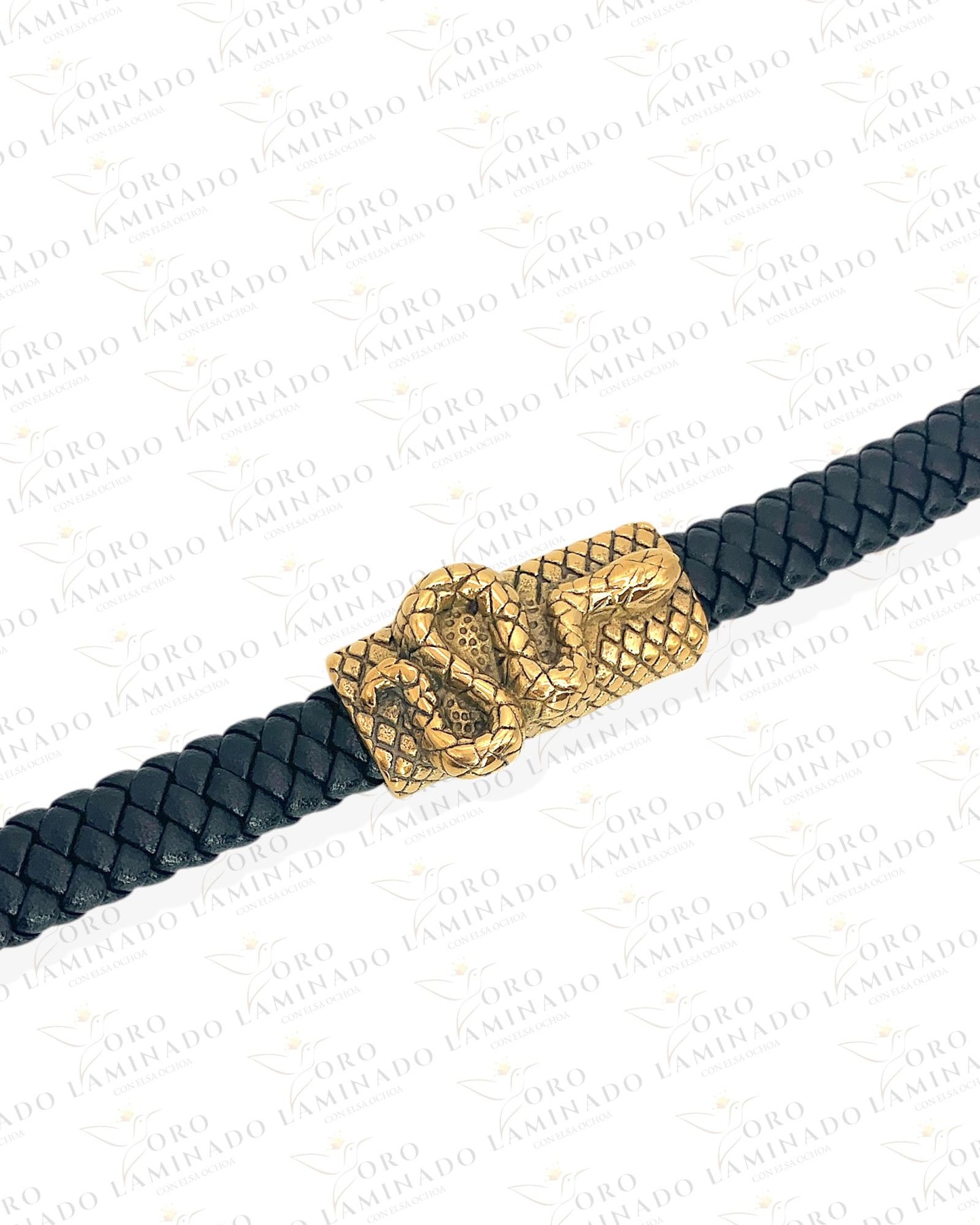 Stainless Steel/Leather Snake Bracelet B259