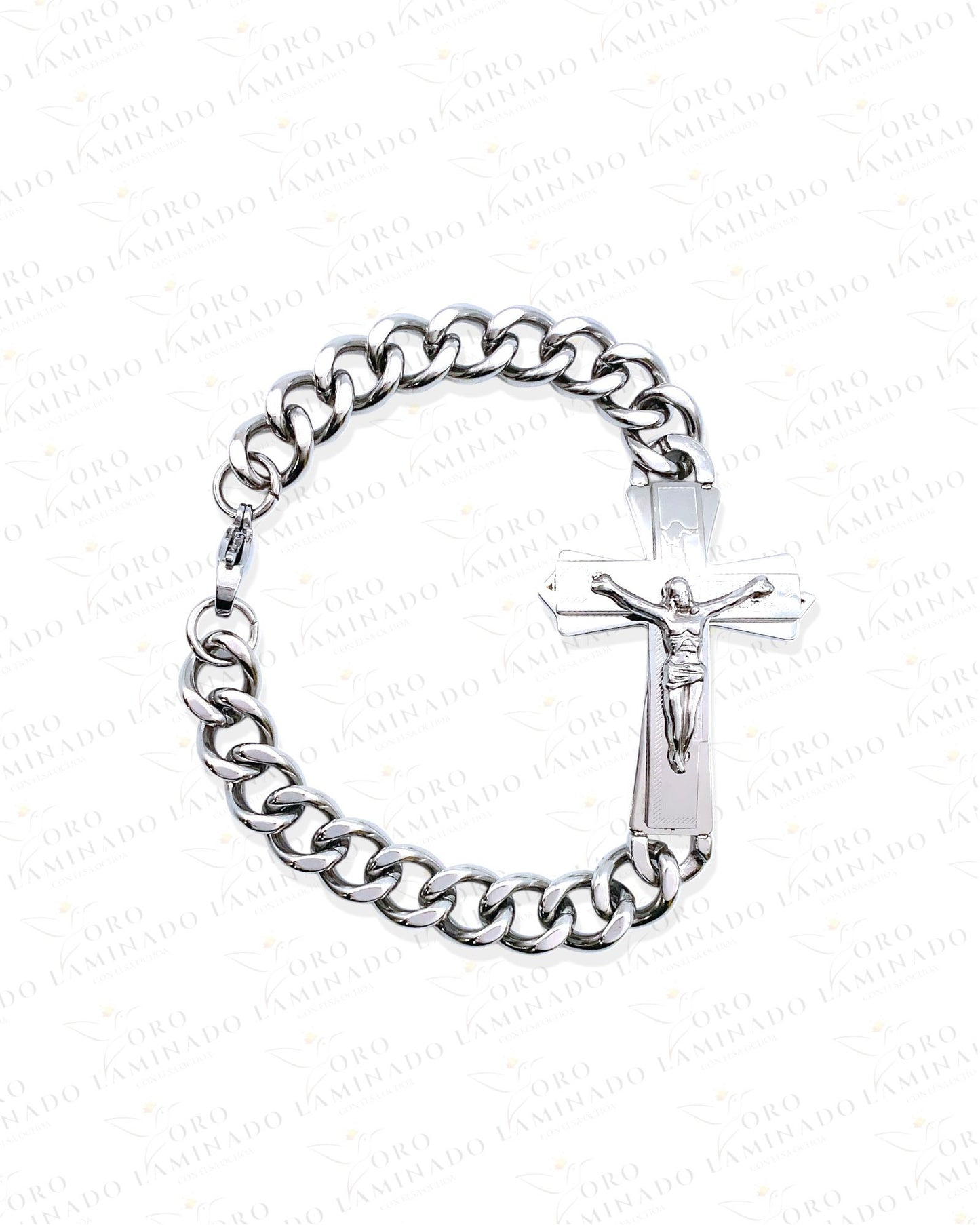 Stainless Steel Silver Bracelet with Cross and Christ C19