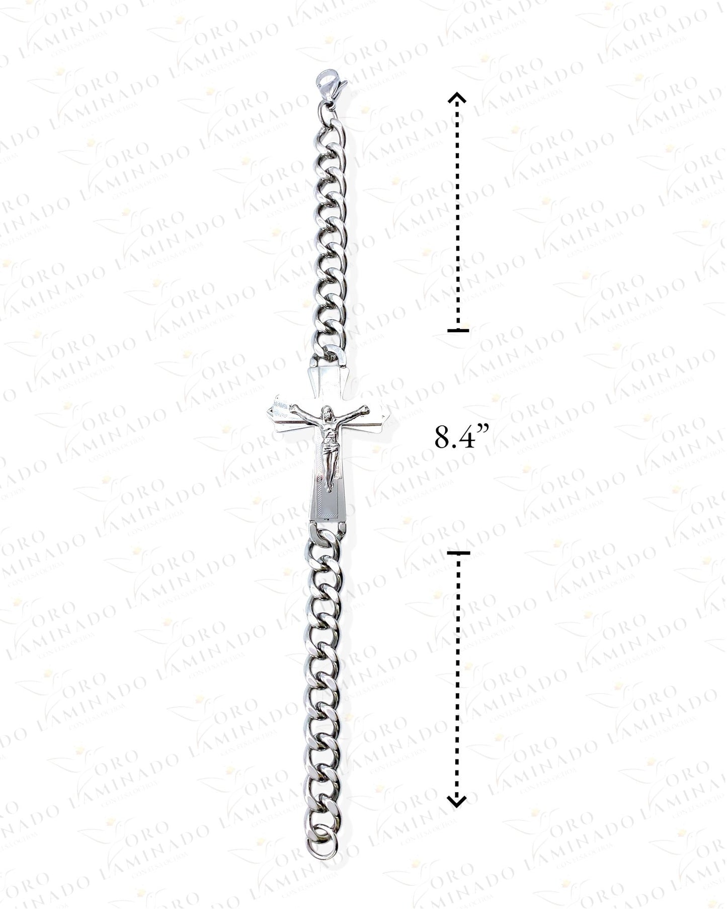 Stainless Steel Silver Bracelet with Cross and Christ C19
