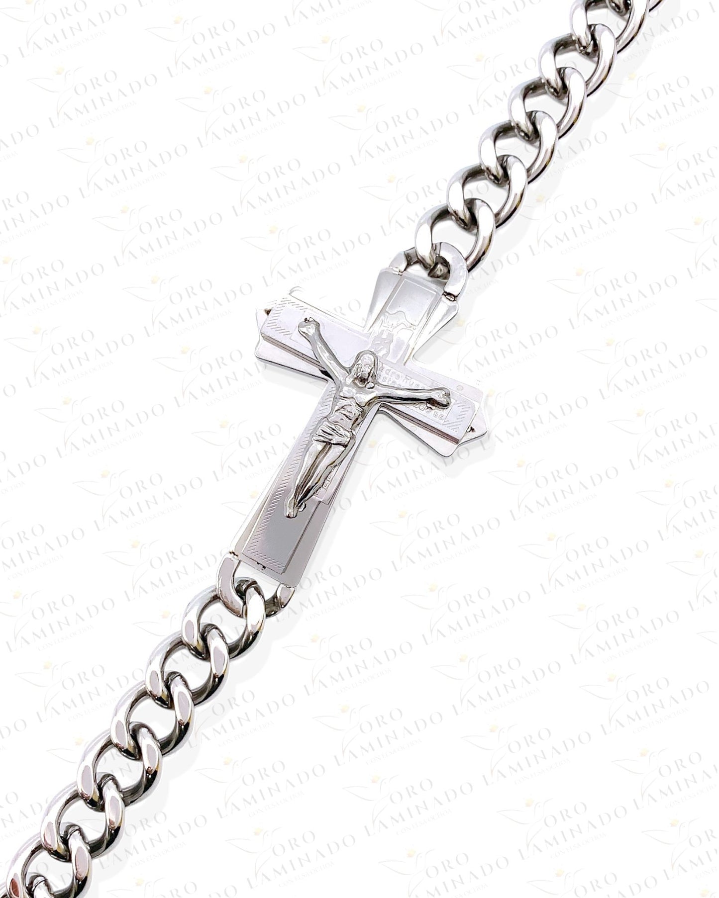 Stainless Steel Silver Bracelet with Cross and Christ C19