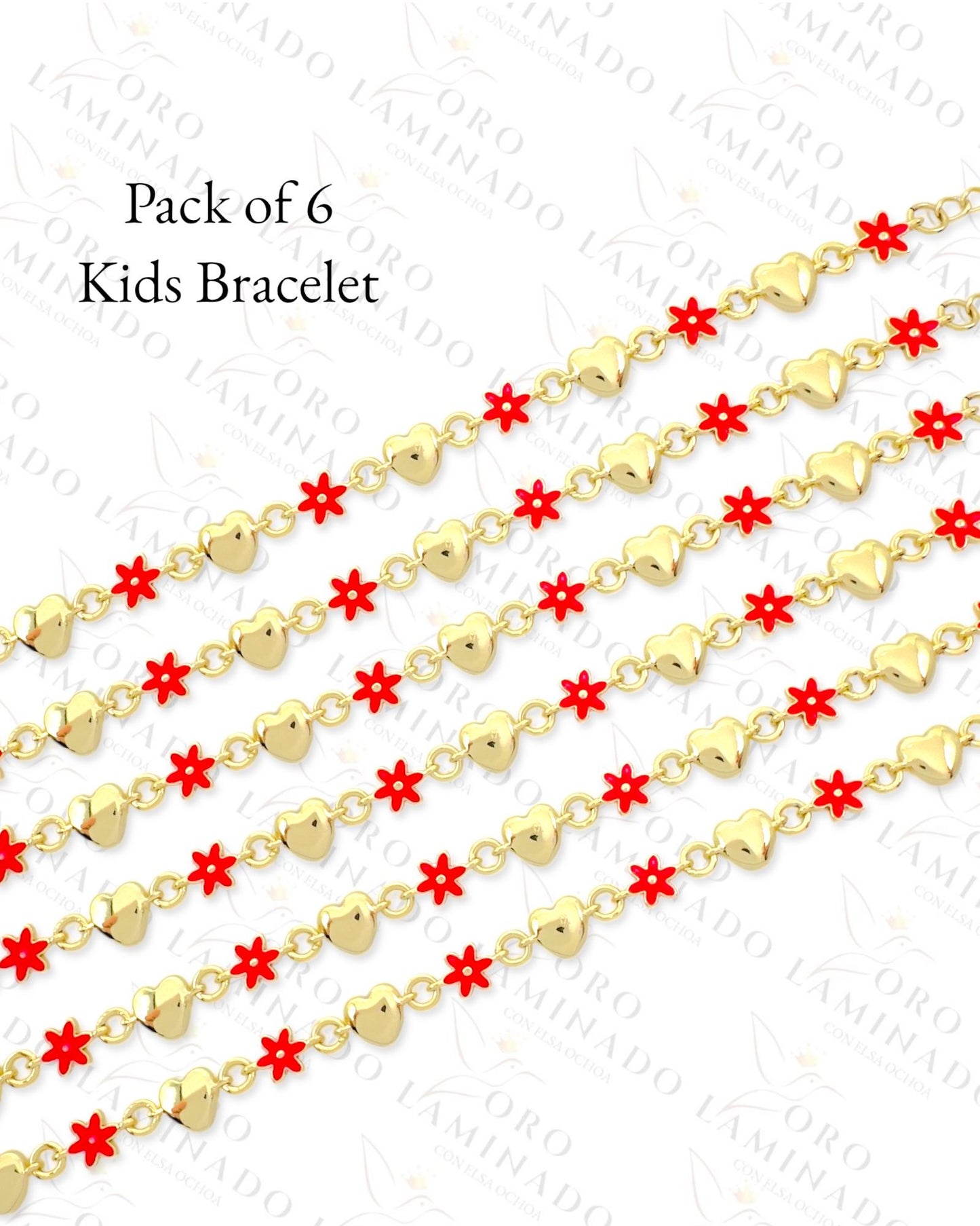 Kids Flowers and Hearts Bracelet Pack of 6 G417