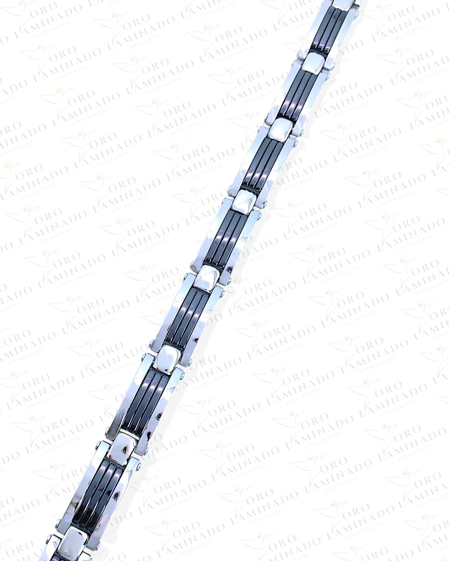 Stainless Steel Silver and Black Mens Bracelet R479