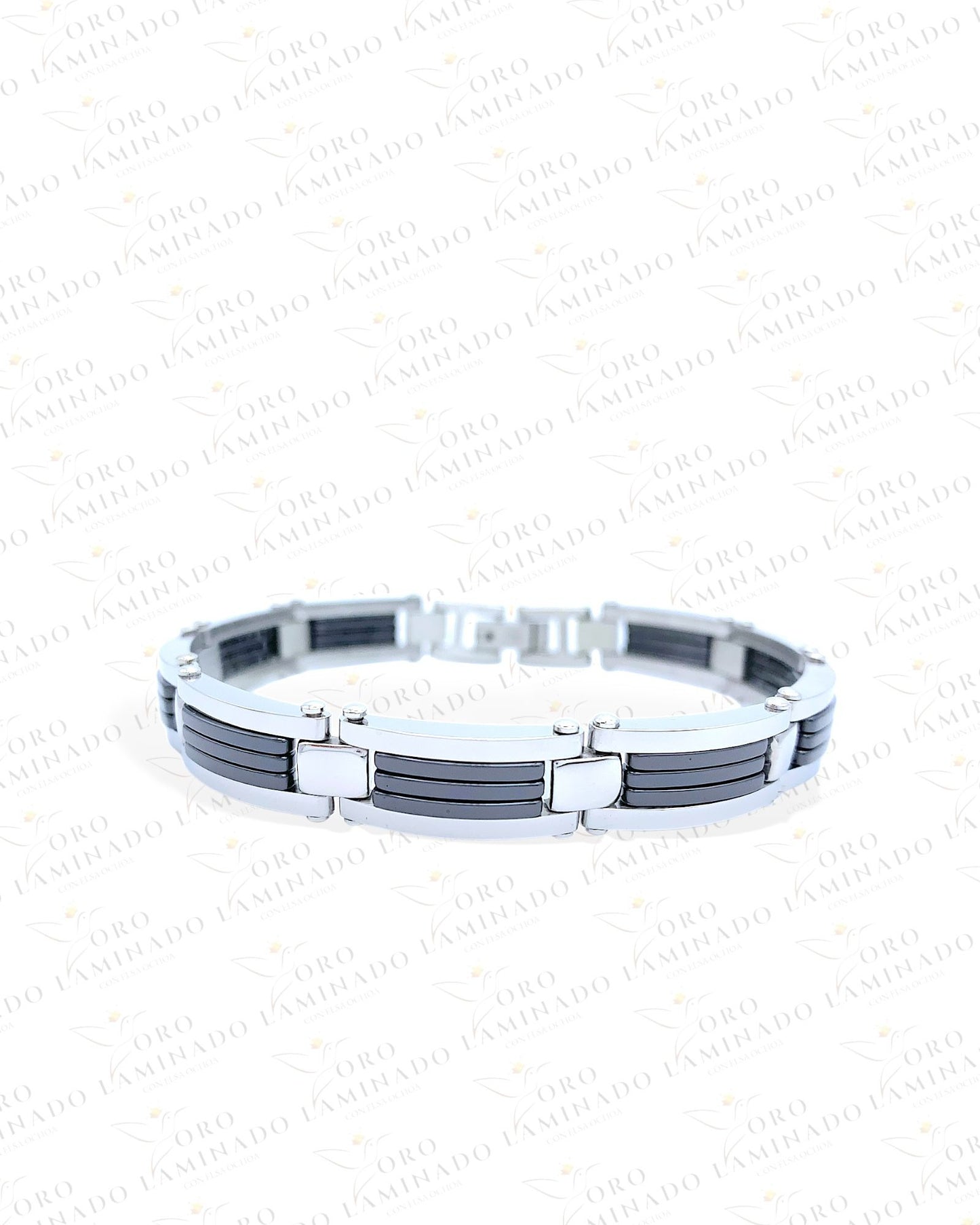 Stainless Steel Silver and Black Mens Bracelet R479