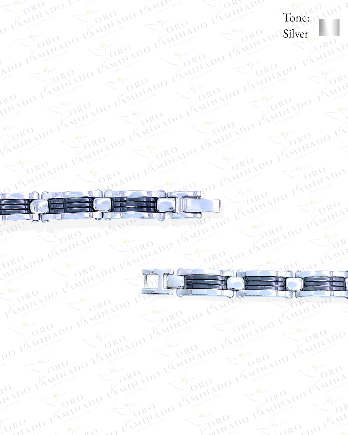 Stainless Steel Silver and Black Mens Bracelet R479