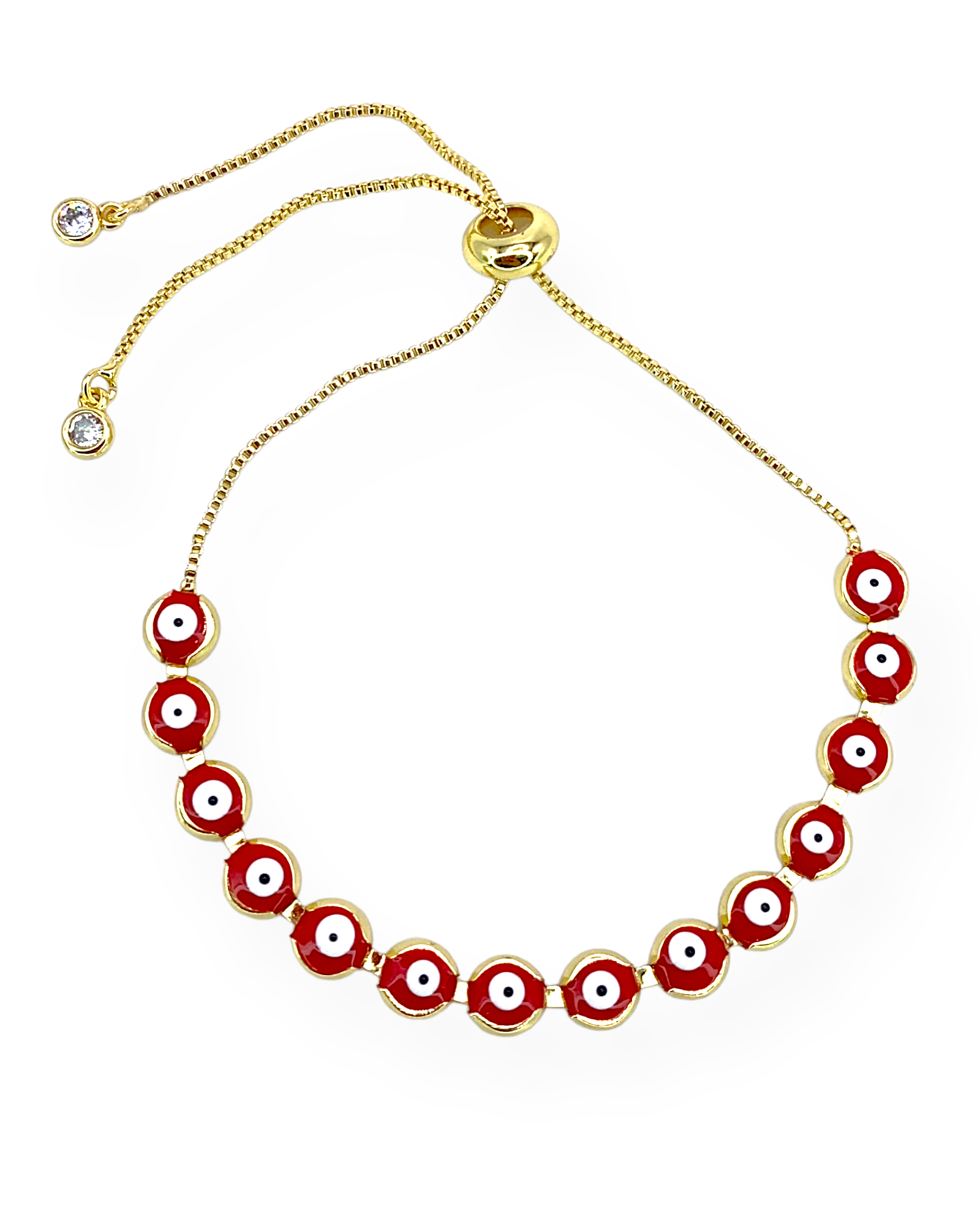 Adjustable Red and Gold Evil Eye Bracelet Y35 Oro Laminado Elsa