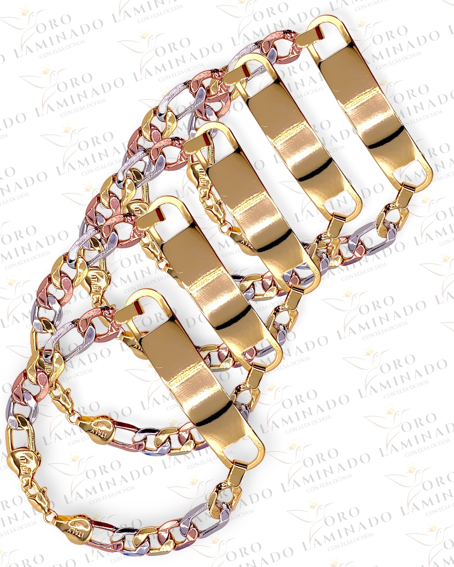 8.5” Tri-Gold Figaro Bracelets (Pack of 6) R131