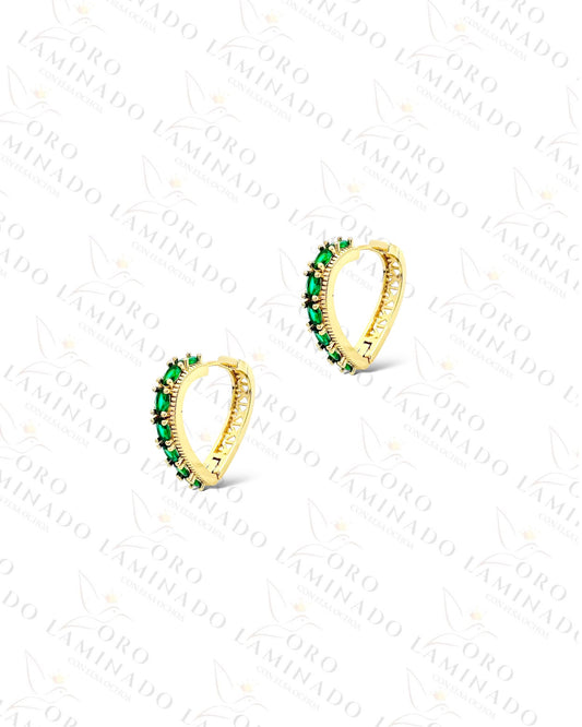 High Quality Green Stone Hoop Earrings (Gold Filled) C87