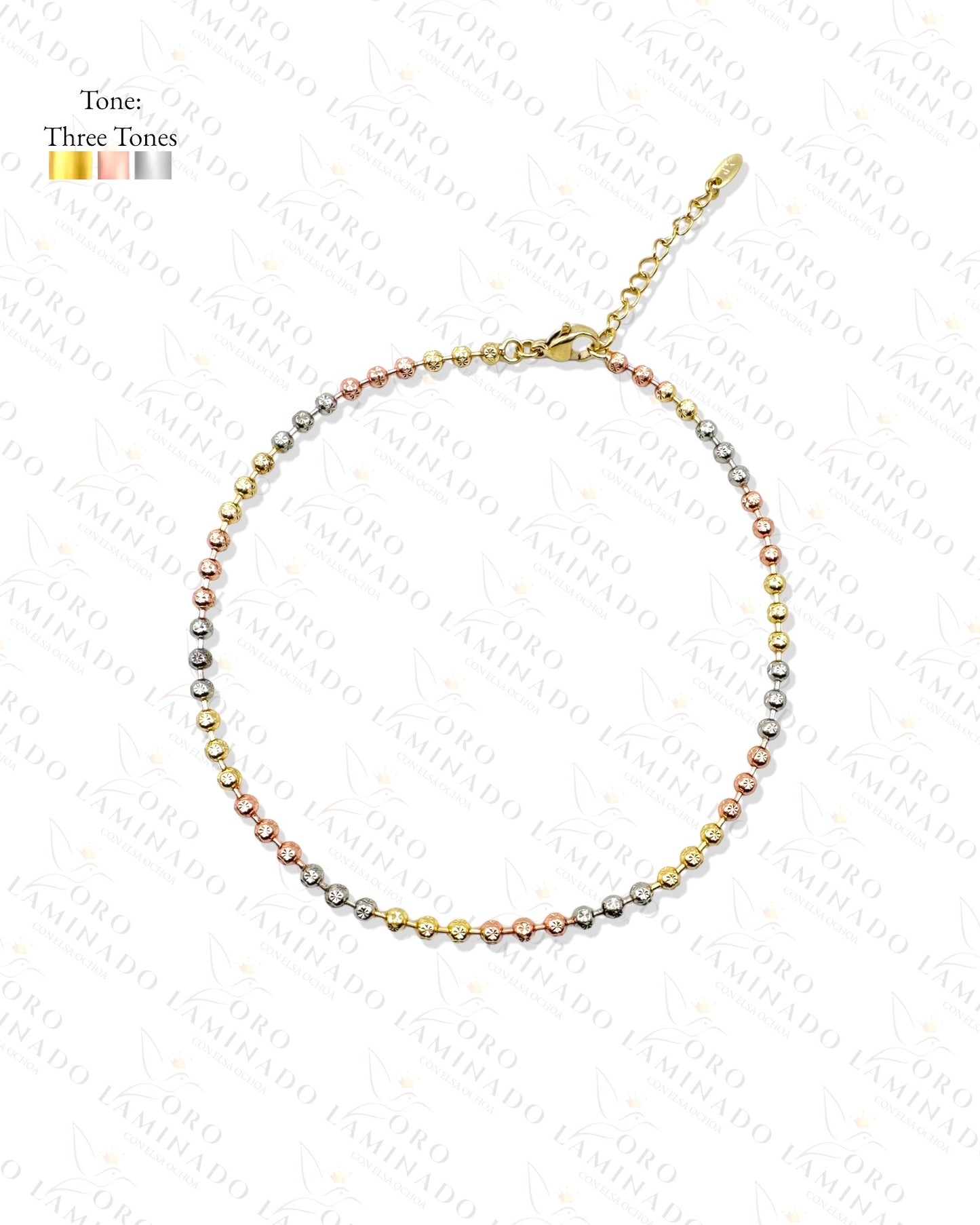 High Quality Three Tones Bead Chain Anklet Pack of 3 B412