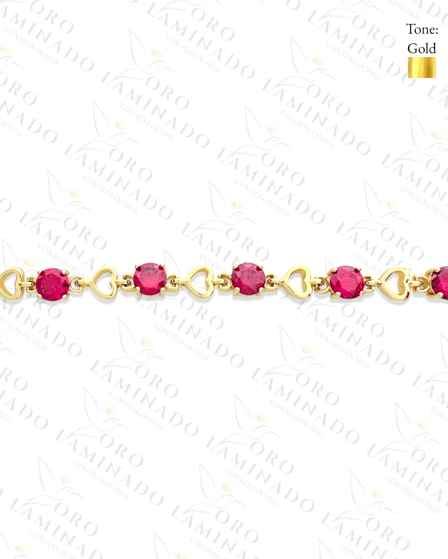 High Quality Hearts and Red Stones Bracelet (Gold Filled) C158