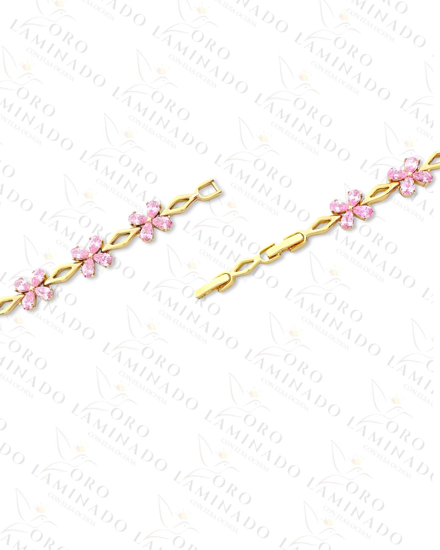 High Quality Pink Crystal Flower Bracelet (Gold Filled) G412