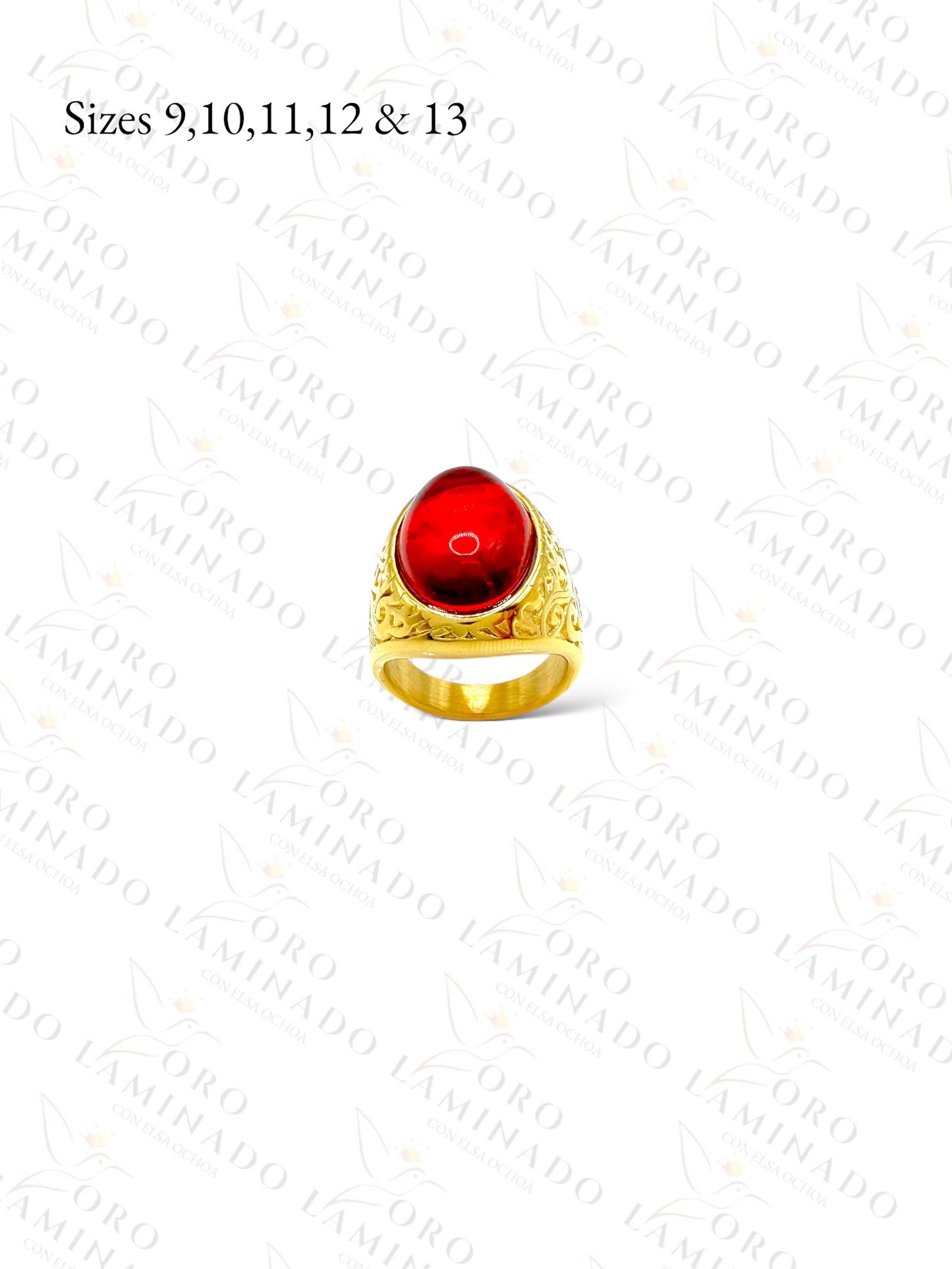 Stainless Steel Red Oval Stone Man Ring R77