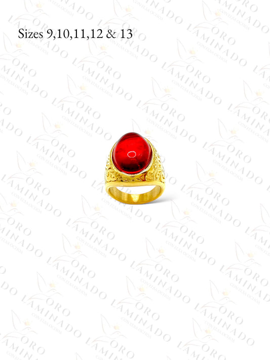 Stainless Steel Red Oval Stone Man Ring R77