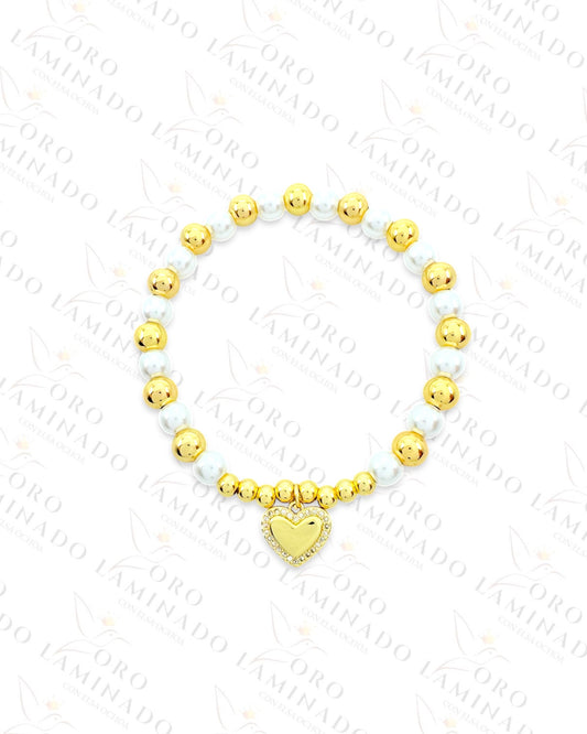 Sparkling Heart Pearl Bracelet (Gold Filled) C408