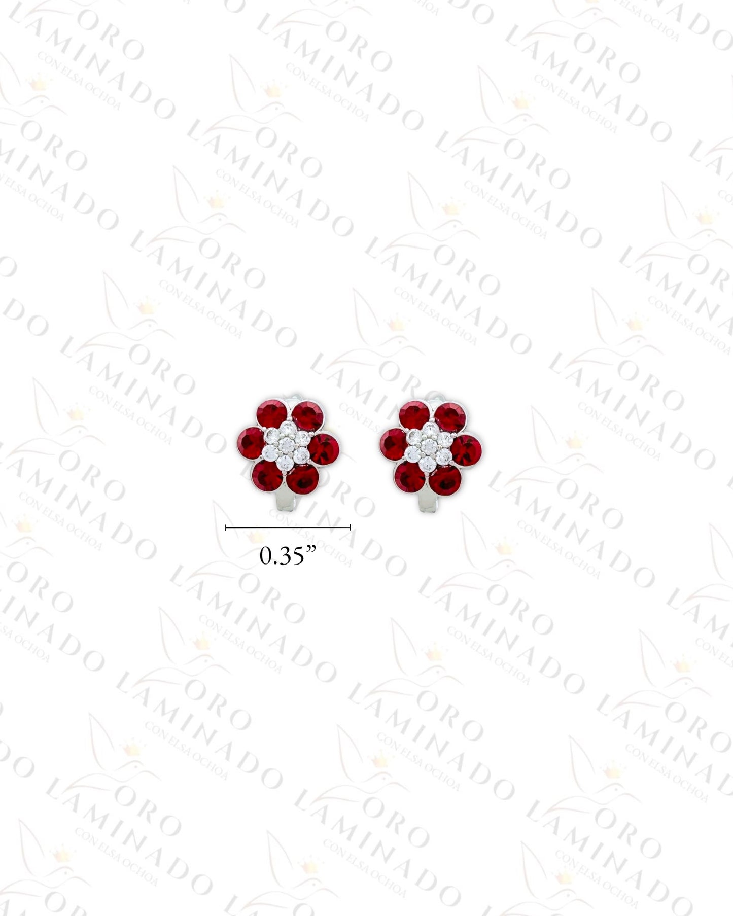 High Quality Red Crystal Flower Silver Hoop Earrings (Gold Filled) C315