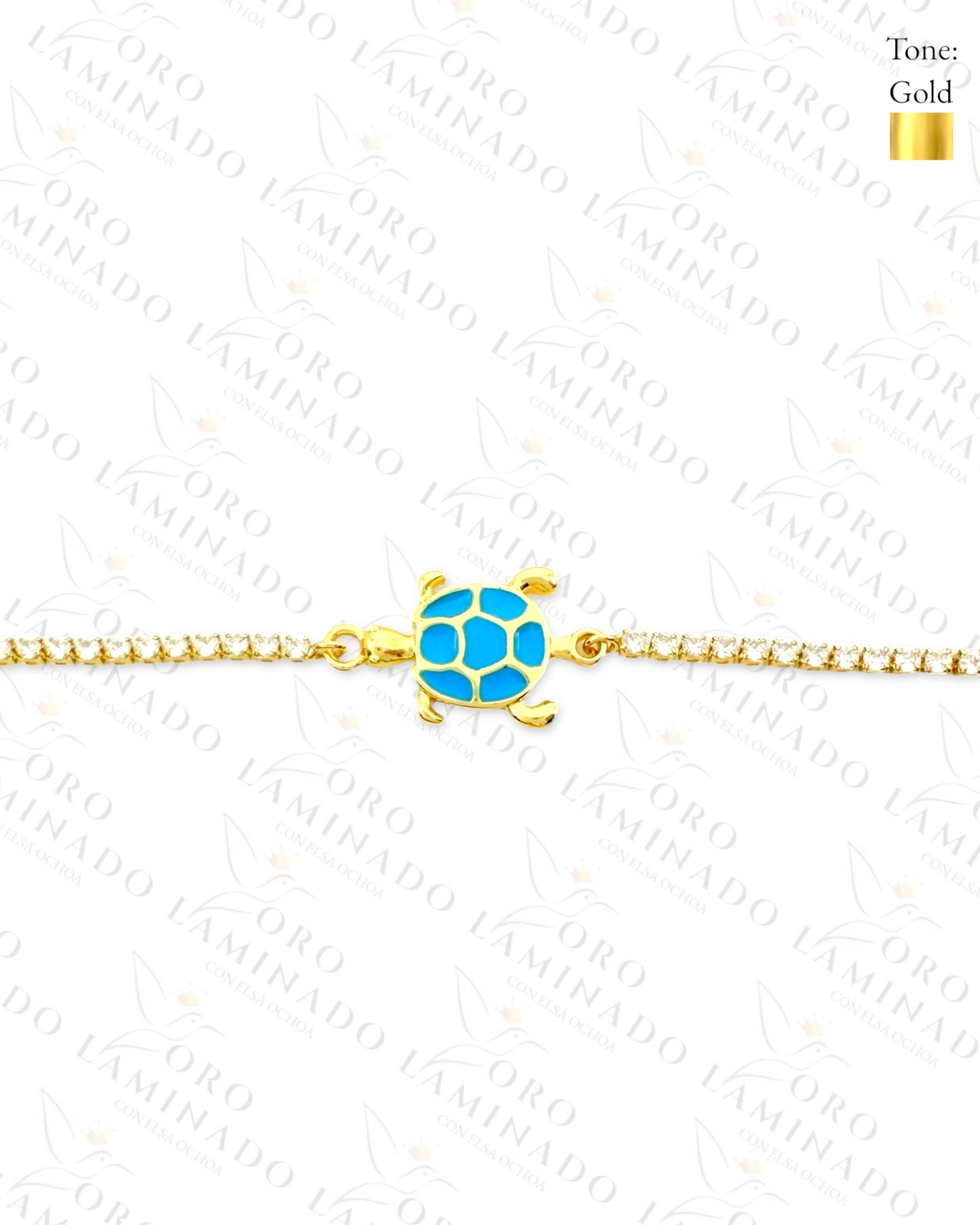 Gold Filled Sky Blue Sea Turtle Adjustable Bracelet R268