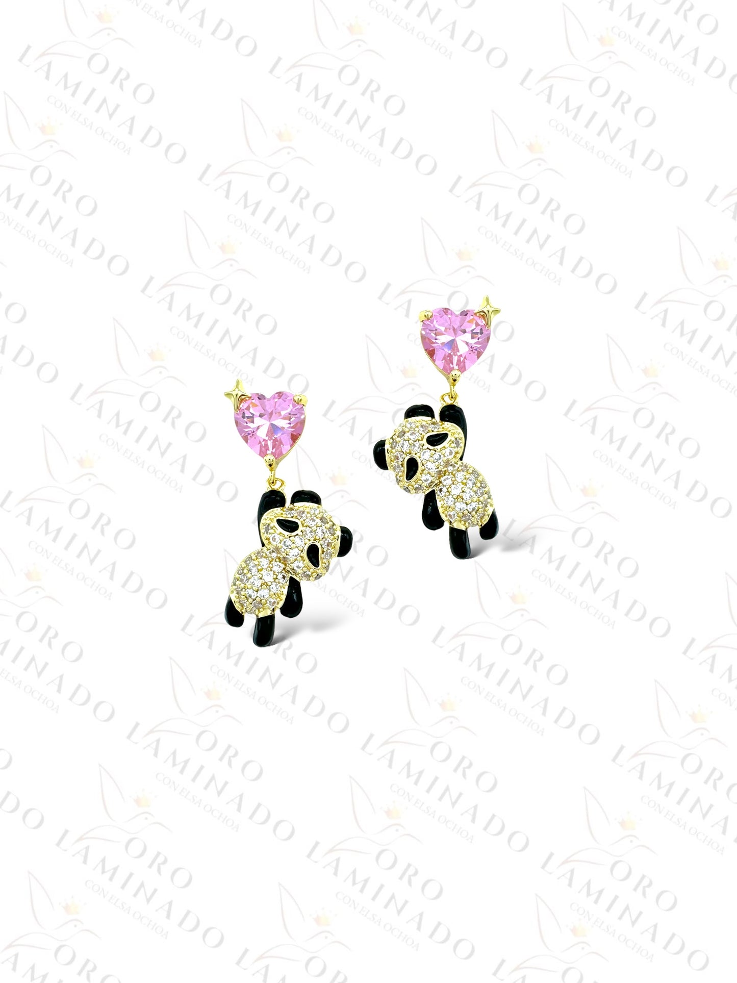 High Quality Panda and the Pink Heart Earrings C232