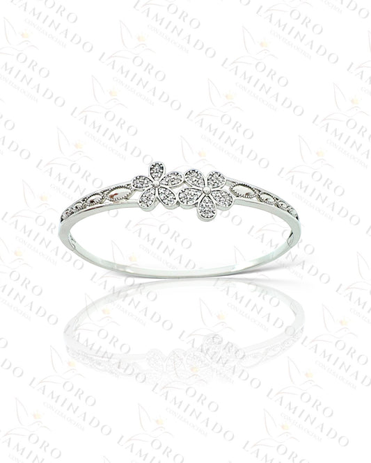 High Quality Silver Flower Bangle Bracelet C82