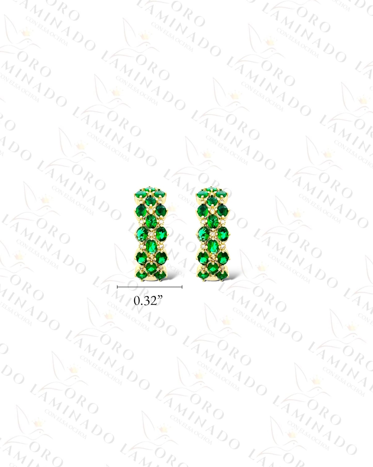 High Quality Green Stones Design Hoop Earrings (Gold Filled) B39