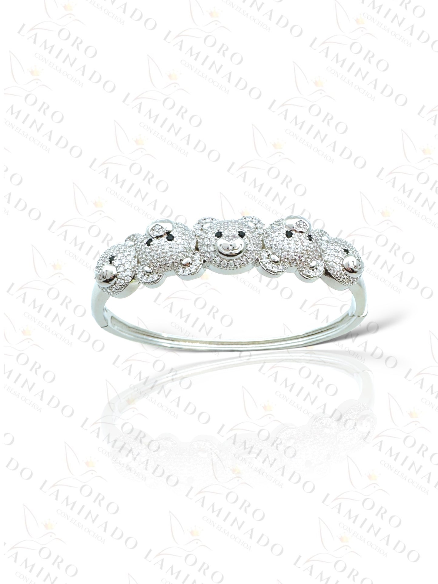 Silver Bear Head Bangle Bracelet R412