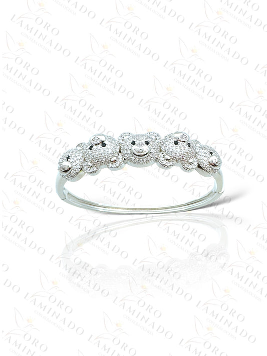 Silver Bear Head Bangle Bracelet R412