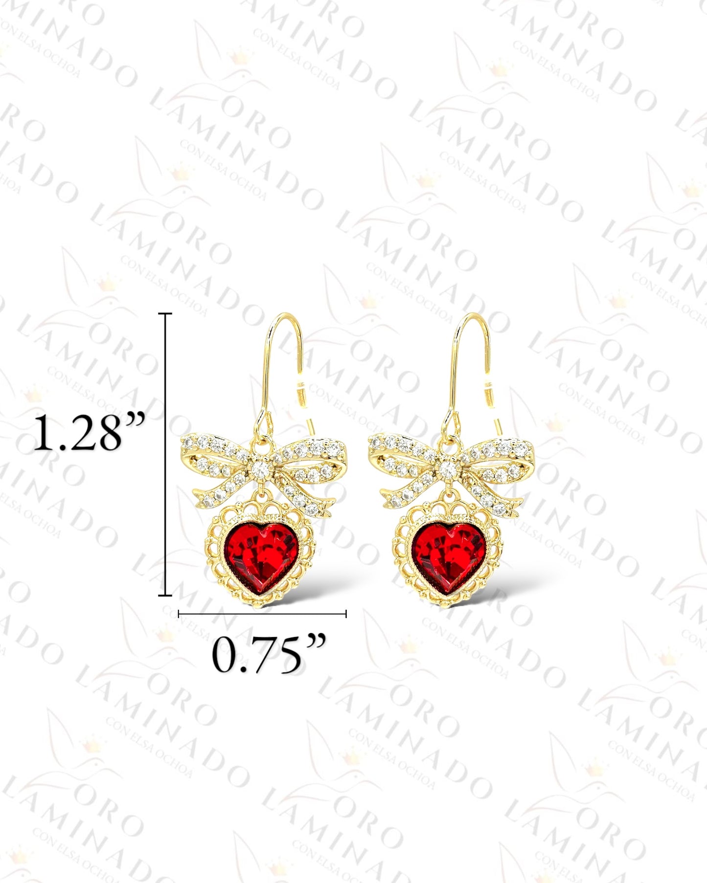 High Quality Red Heart and Bow Earrings C356