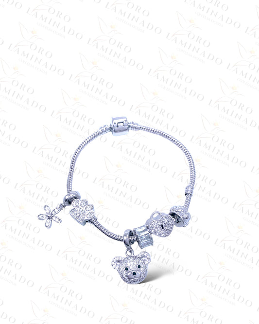 Sparkling Teddy Bear and Flower Charm Bracelet B373