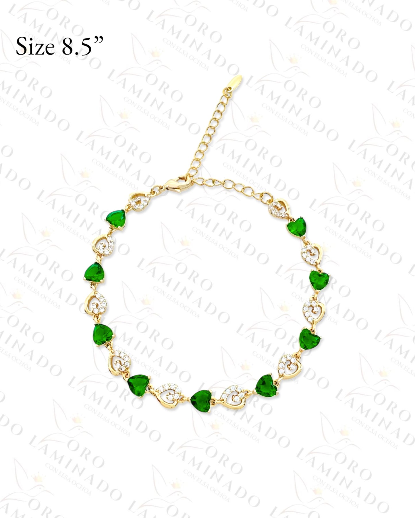 High Quality Green and Clear Sparkling Hearts Bracelet (Gold Filled) R149