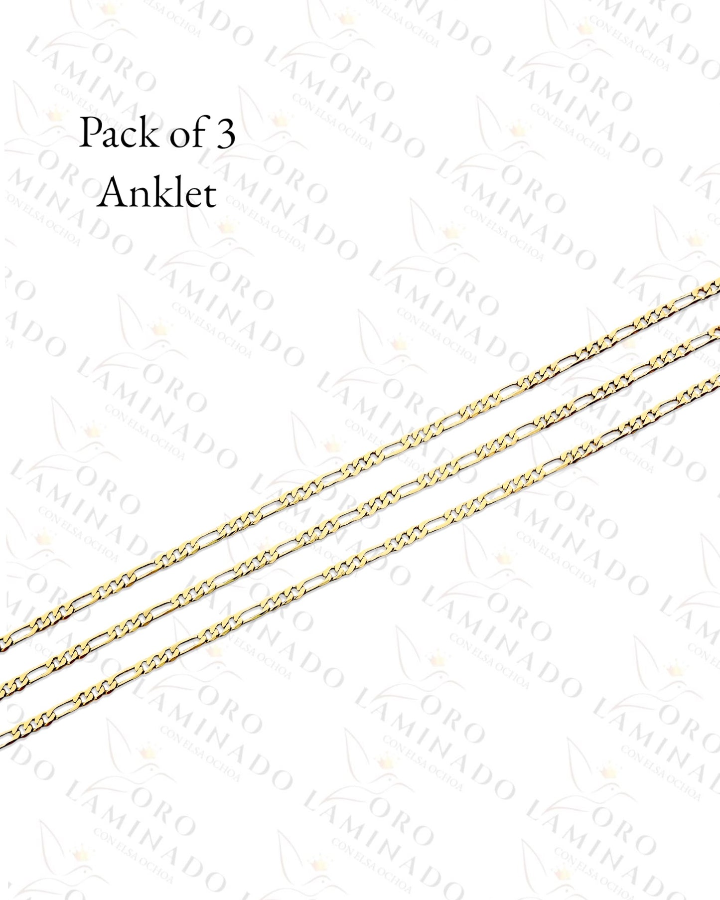 High Quality Gold Filled Pack of 3 Figaro Anklet G213