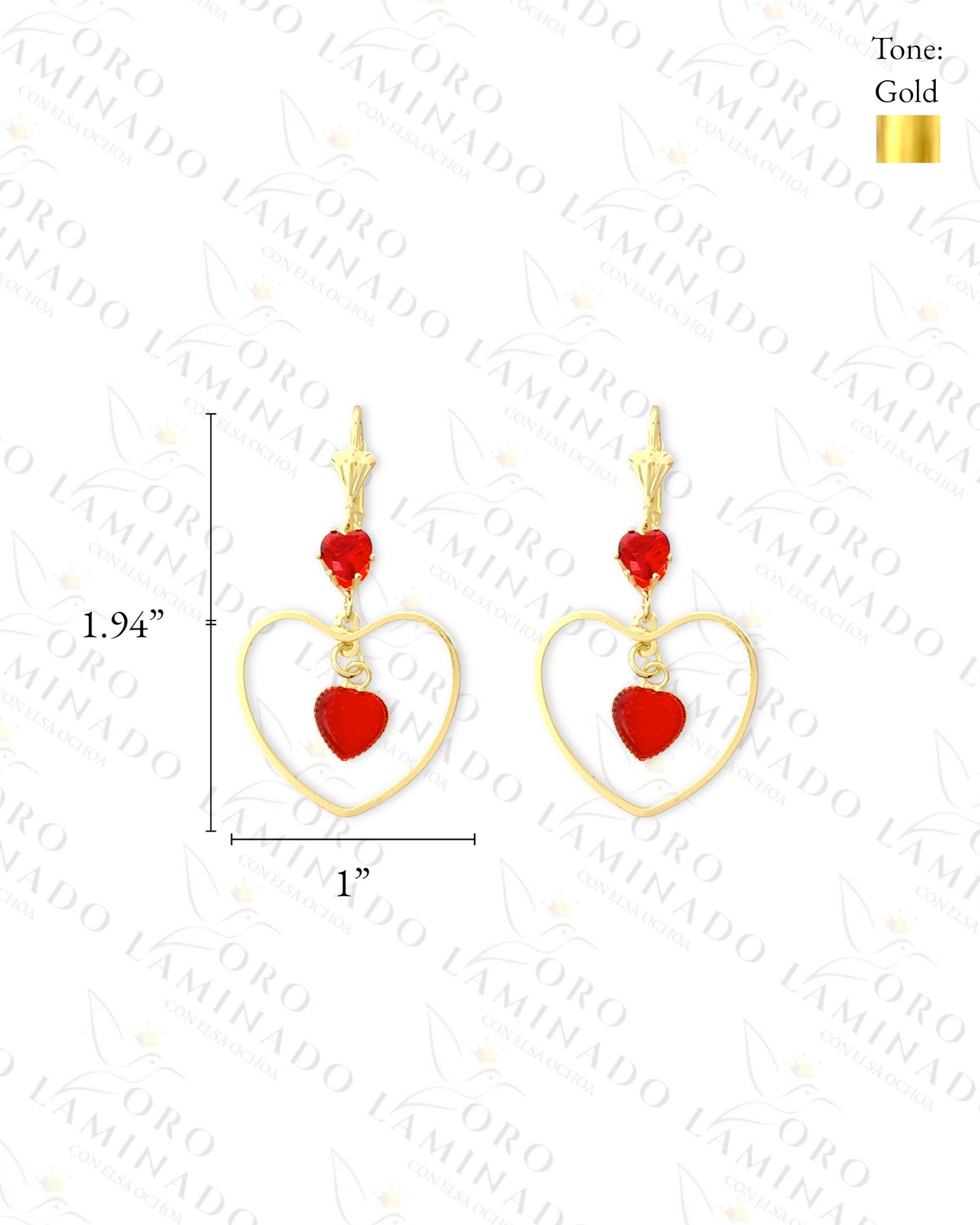 Red Double Heart Hoop Earrings (Gold Filled) R318