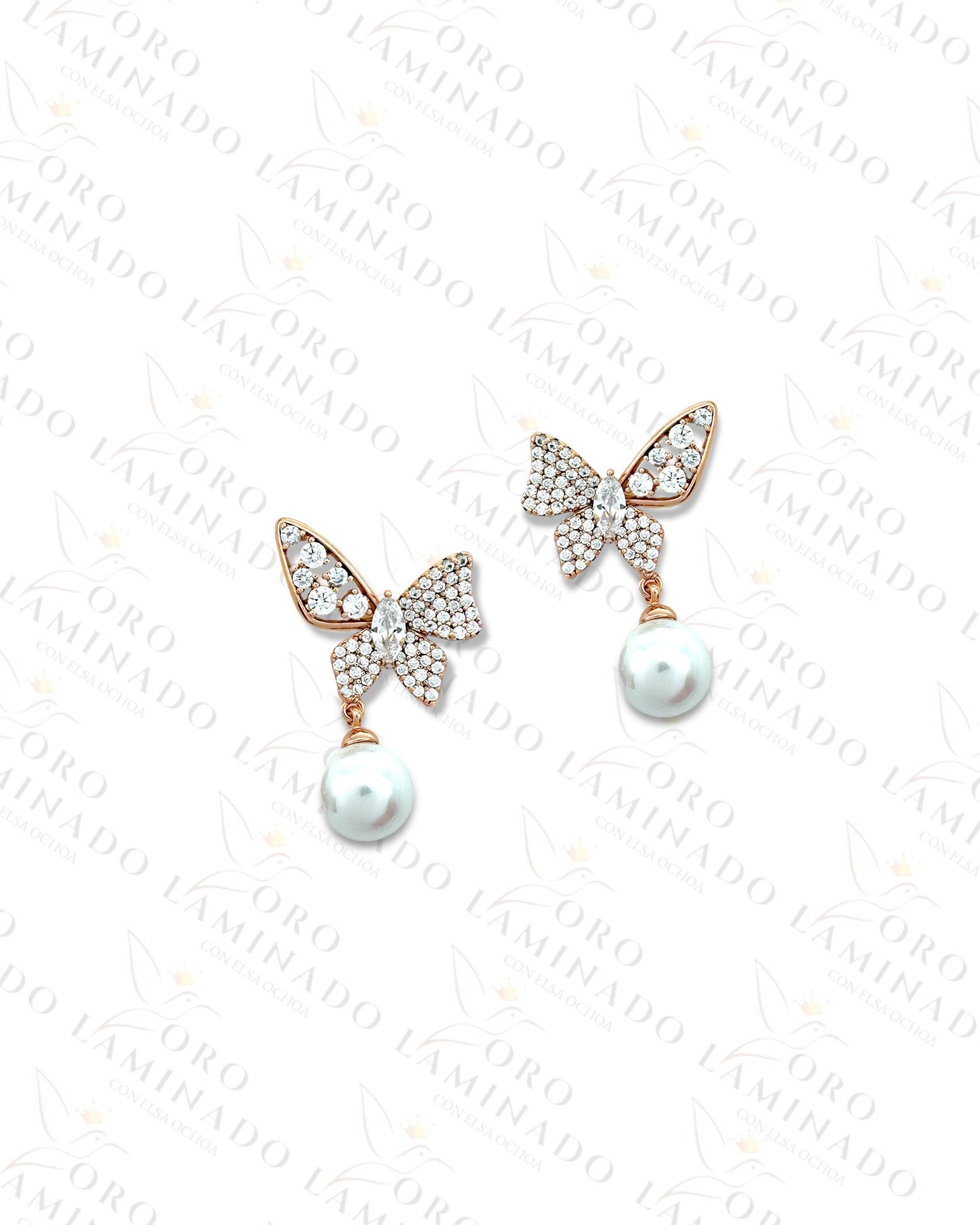 High Quality Crystal Butterfly Earring With Pearl G93