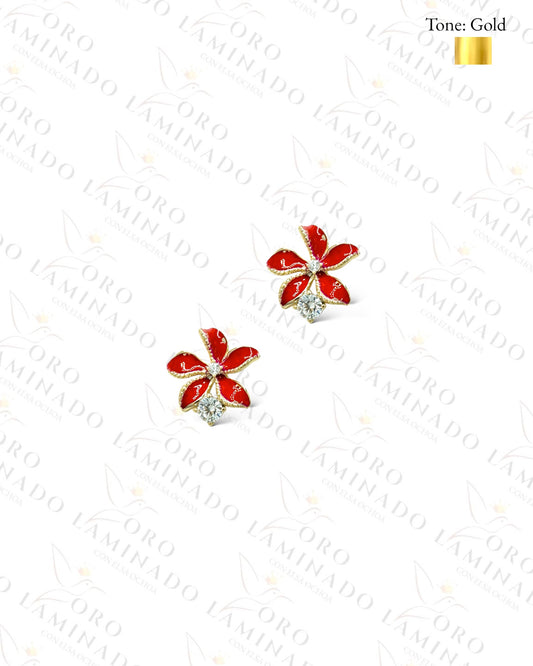 High Quality Red Flower Earrings R376