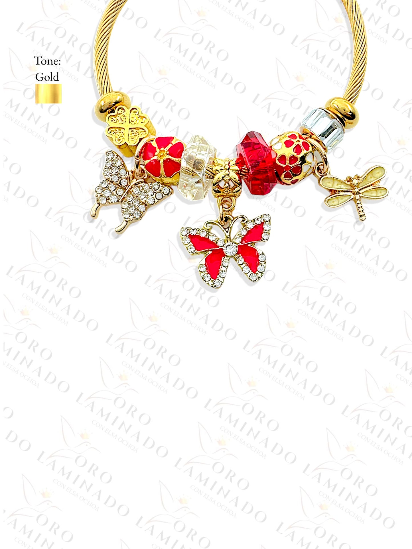 Stainless Steel Red Butterfly Charm Bracelet R423