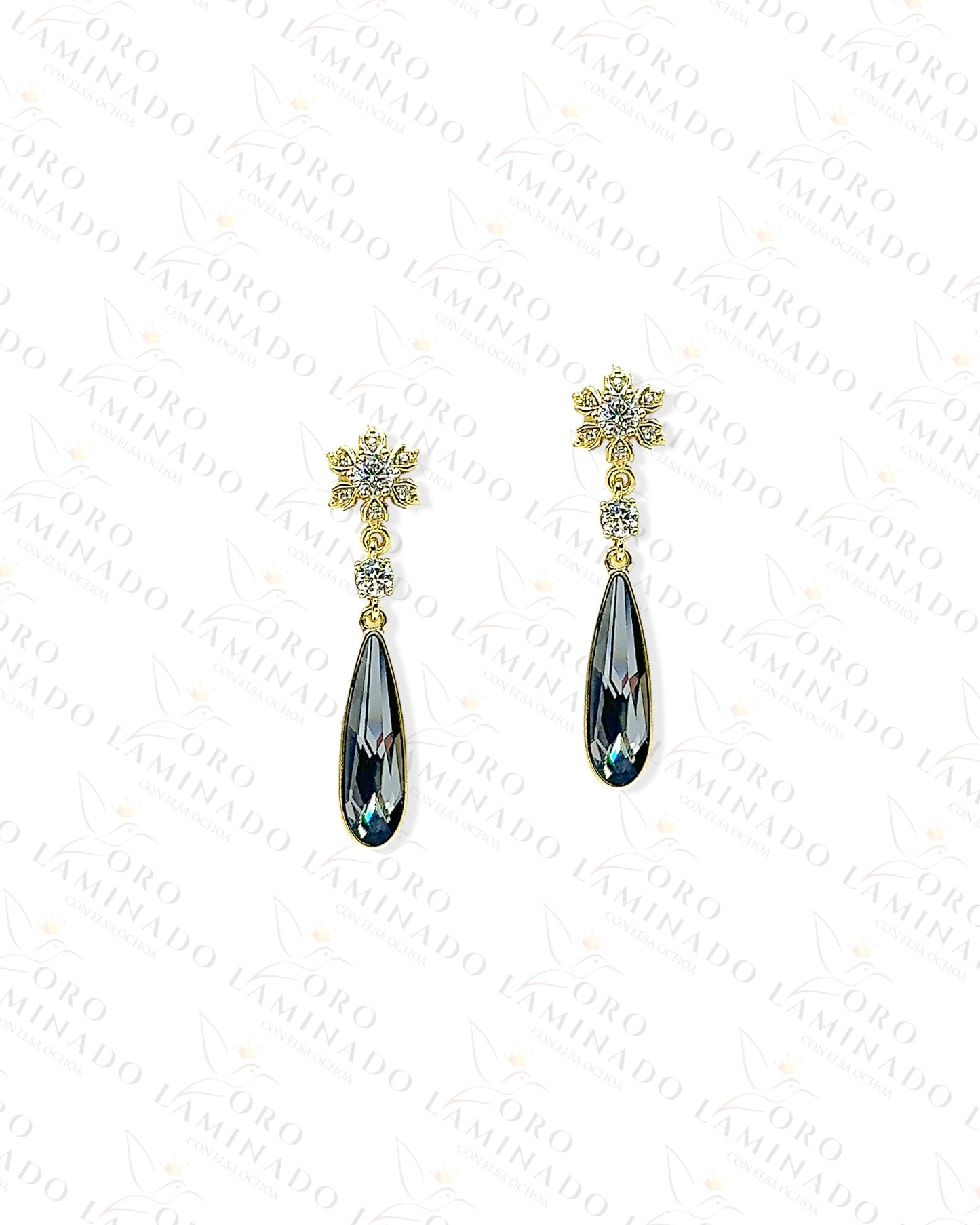 High Quality Black Stone Flower Earrings Y468