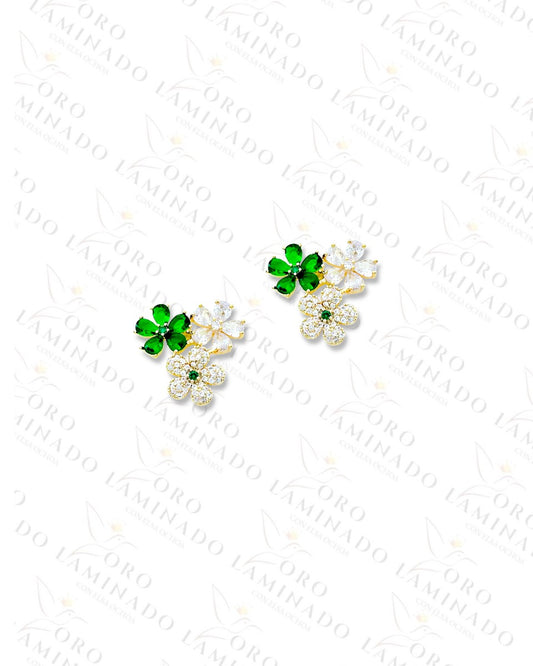 High Quality Green Flower Earrings (Gold Filled) C327