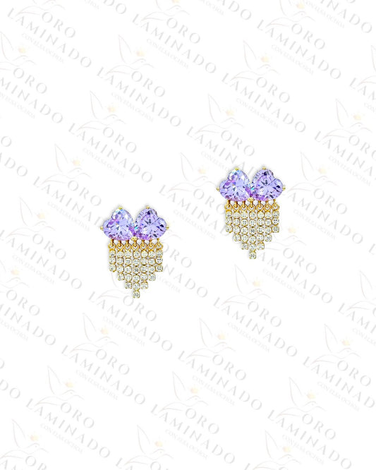 High Quality Double Purple Heart Earrings C314