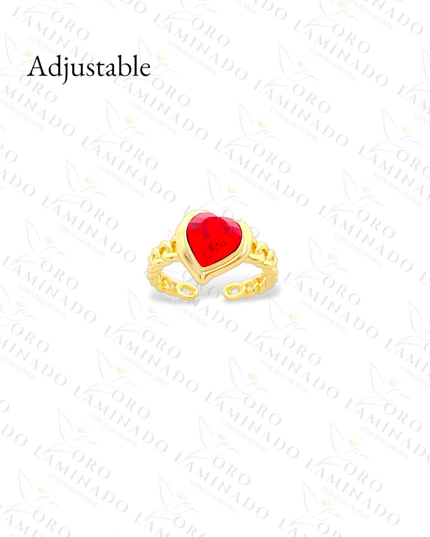 Adjustable Red Crystal Heart Ring (Gold Filled) R47