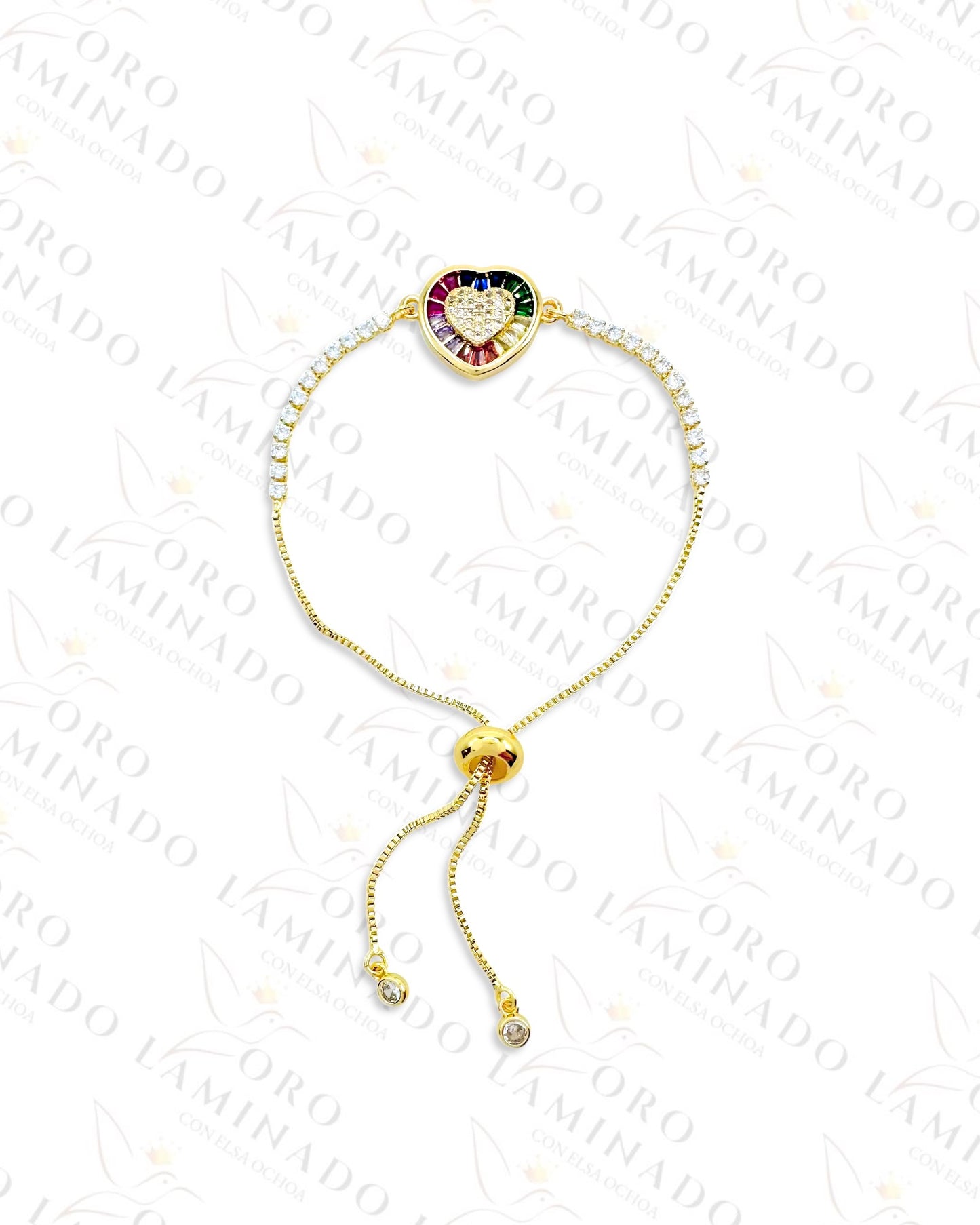 Gold Filled Multi-Color Crystal Heart Adjustable Bracelet C443