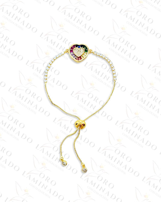 Gold Filled Multi-Color Crystal Heart Adjustable Bracelet C443