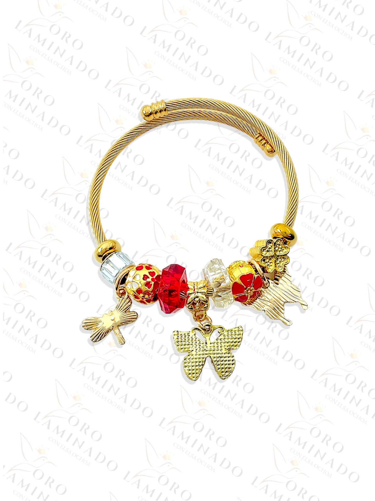 Stainless Steel Red Butterfly Charm Bracelet R423