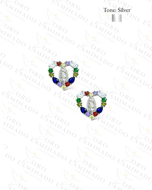 High Quality Silver Virgin Mary Heart Earrings Y369