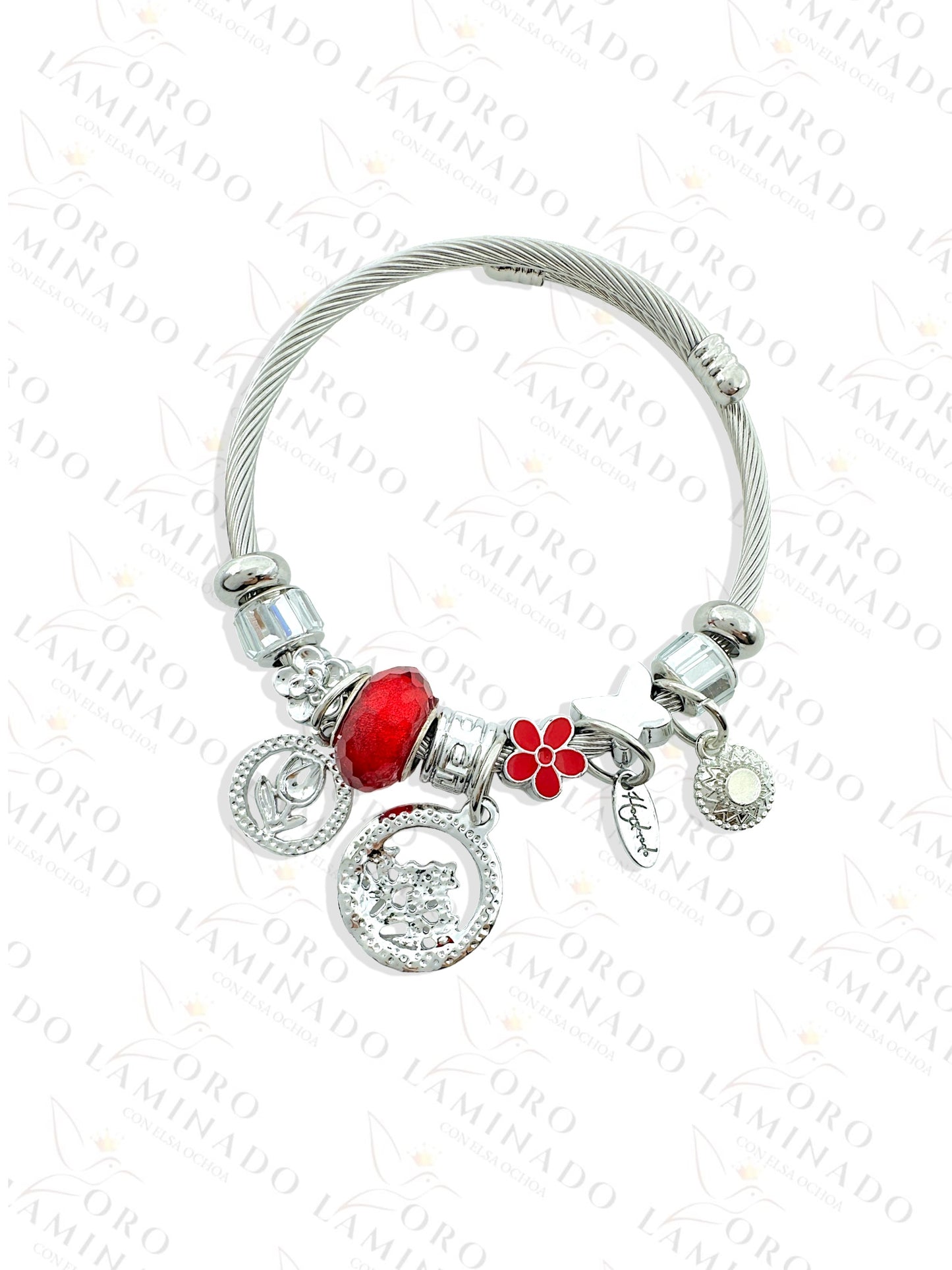 Stainless Steel Silver Red Charm Bracelet R424