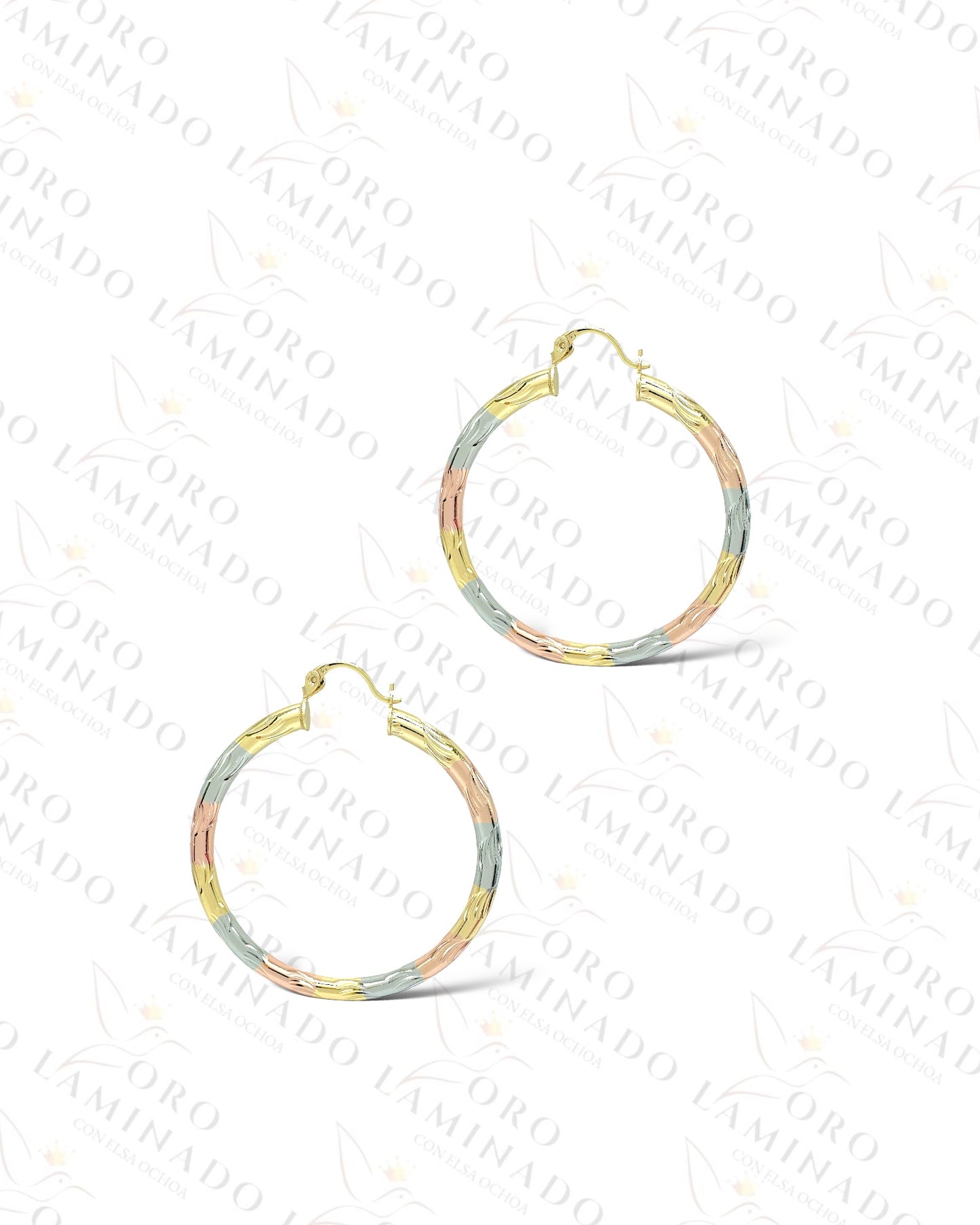 High Quality Three Tones Hoop Engraved Earrings  B472