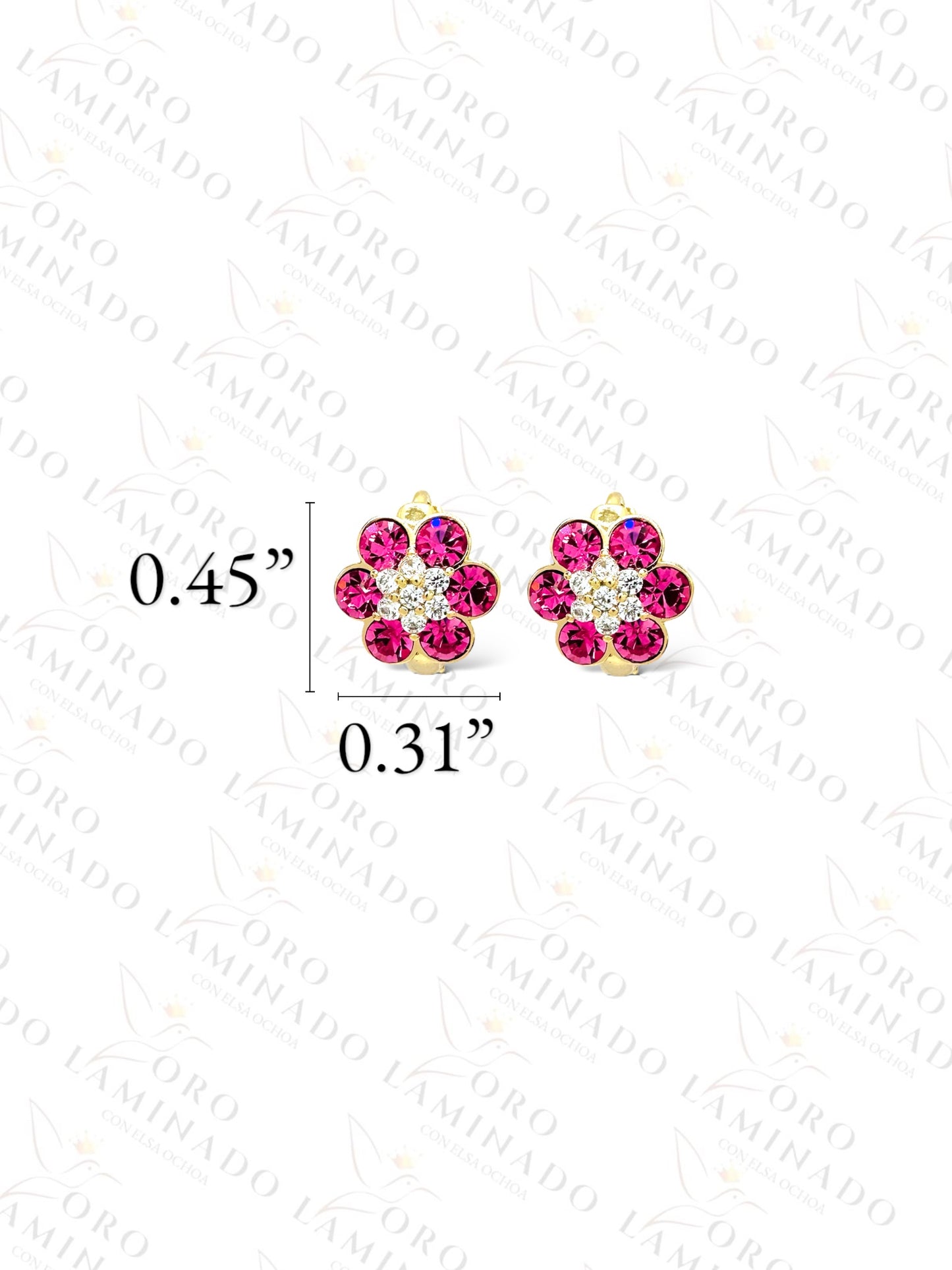 High Quality Pink Crystal Flower Hoop Earrings C249