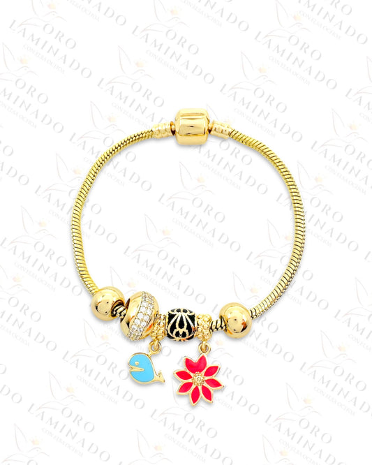 High Quality Blue Whale and Flower Charm Bracelet Y185