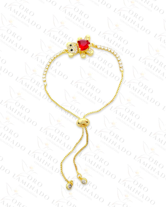 Gold Filled Red Heart Teddy Bear Adjustable Bracelet R181