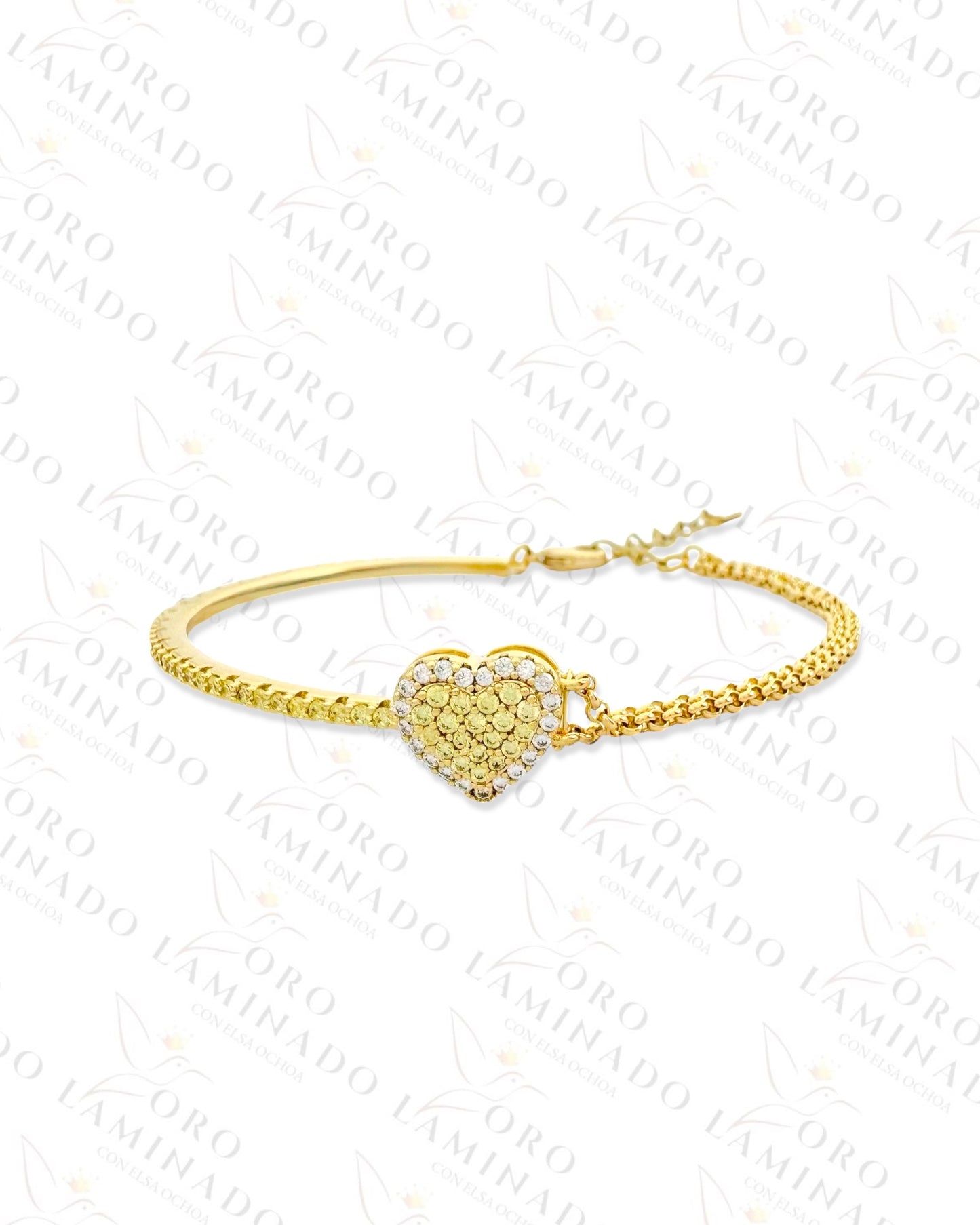 High Quality Diamond Heart Half Bangle and Chain Bracelet R181